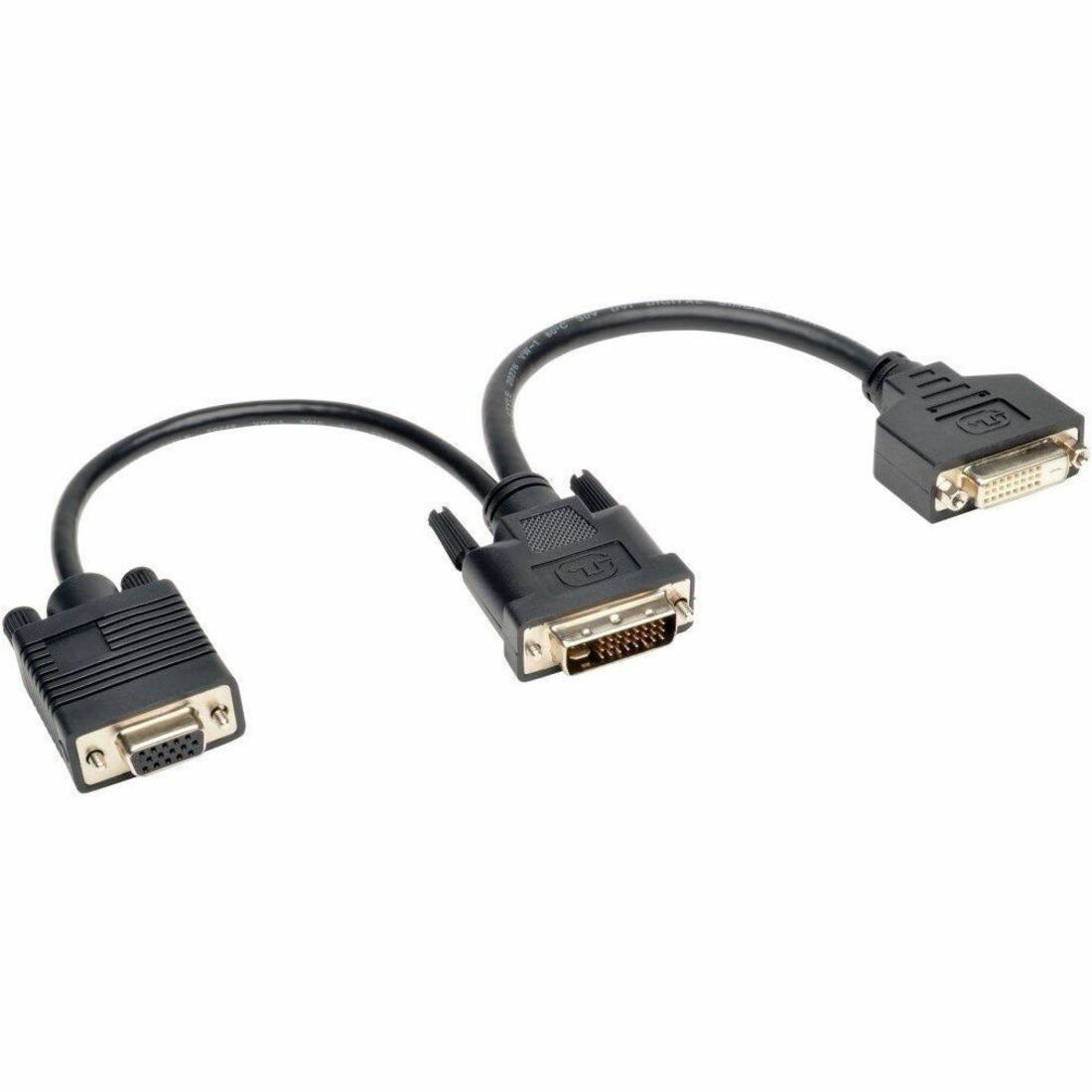 6-in. DVI Y Splitter Cable (DVI-I M to DVI-D F and HD15 F)