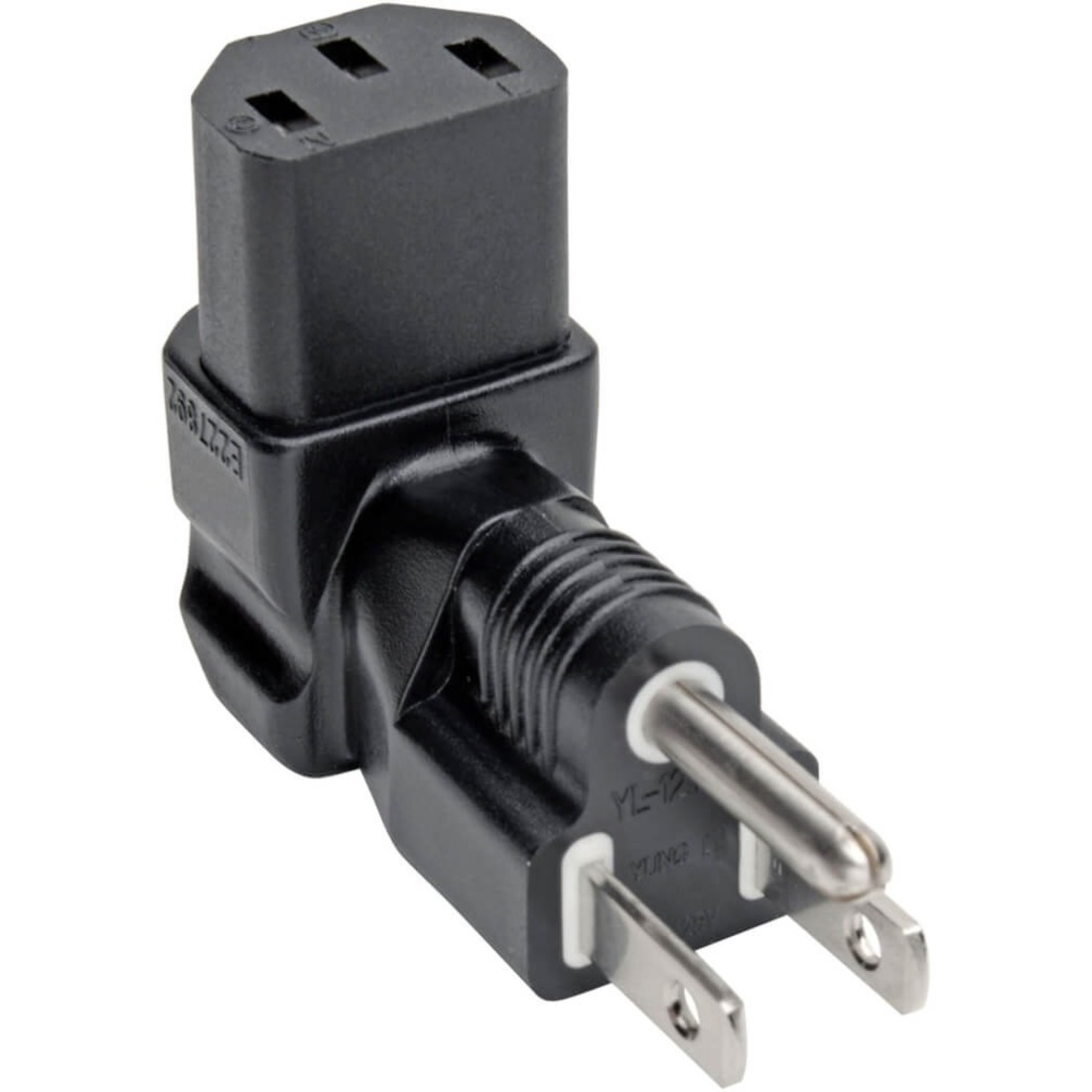 Down-Angled NEMA 5-15P to C13 Power Cord Adapter - 10A, 125V, Black