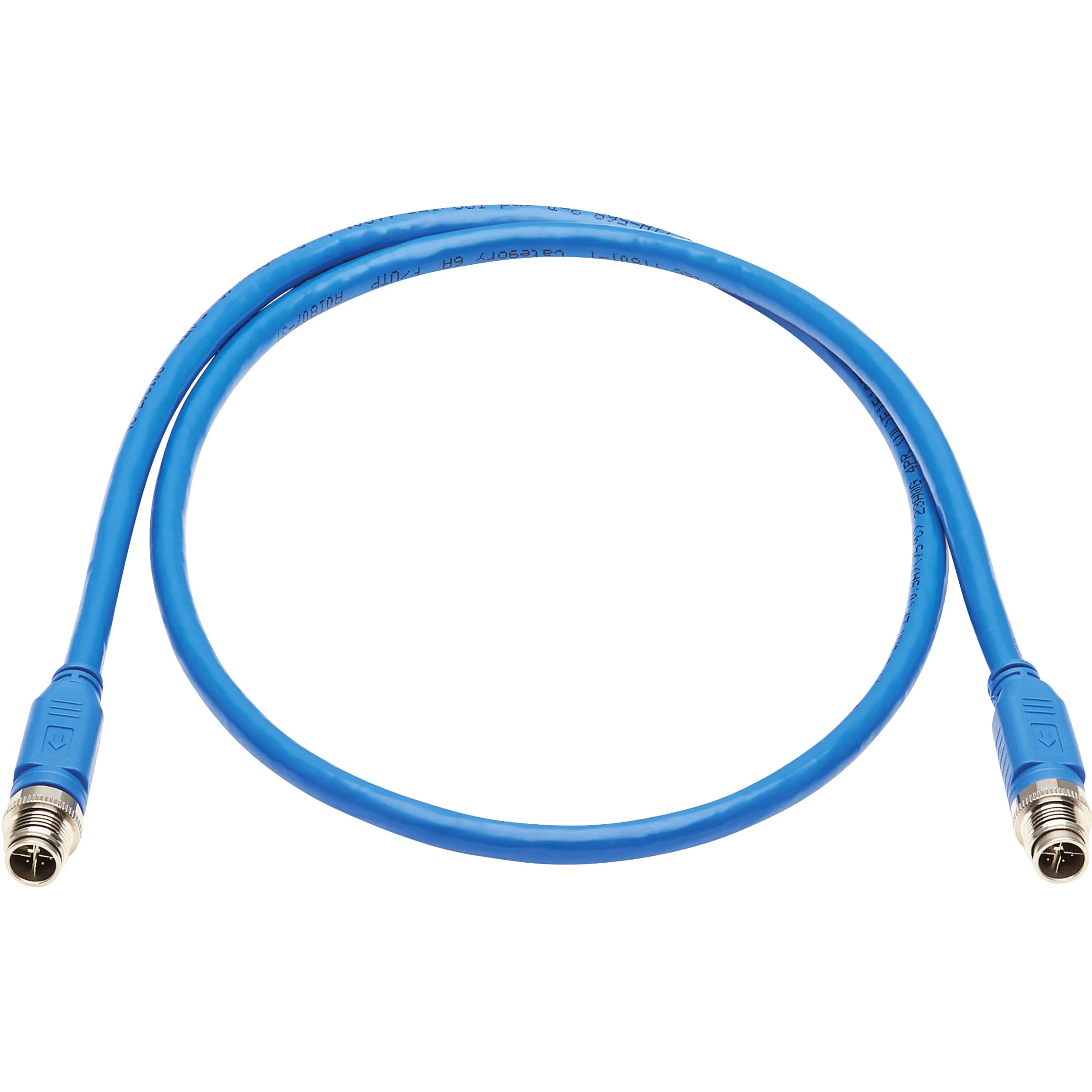 NM12-6A1-01M-BL M12 X-Code Cat6a 10G Ethernet Cable, M/M, Blue, 1 m (3.3 ft.)