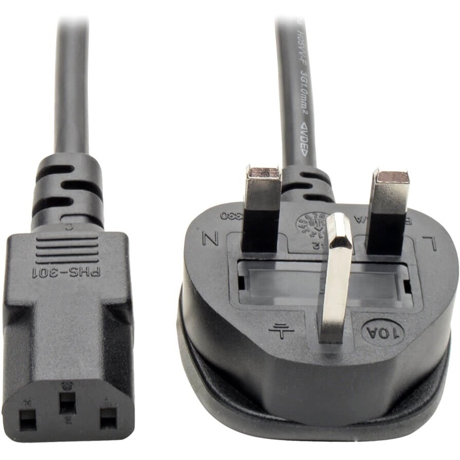 Standard UK Computer Power Cord, 10A (IEC-320-C13 to BS-1363 UK Plug), 6-ft.