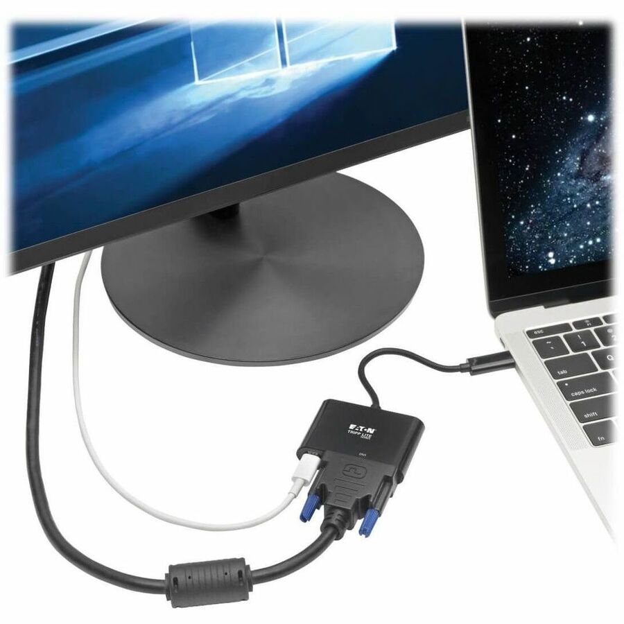 USB-C to DVI Adapter w/PD Charging - USB 3.1, Thunderbolt 3, 1080p, Black