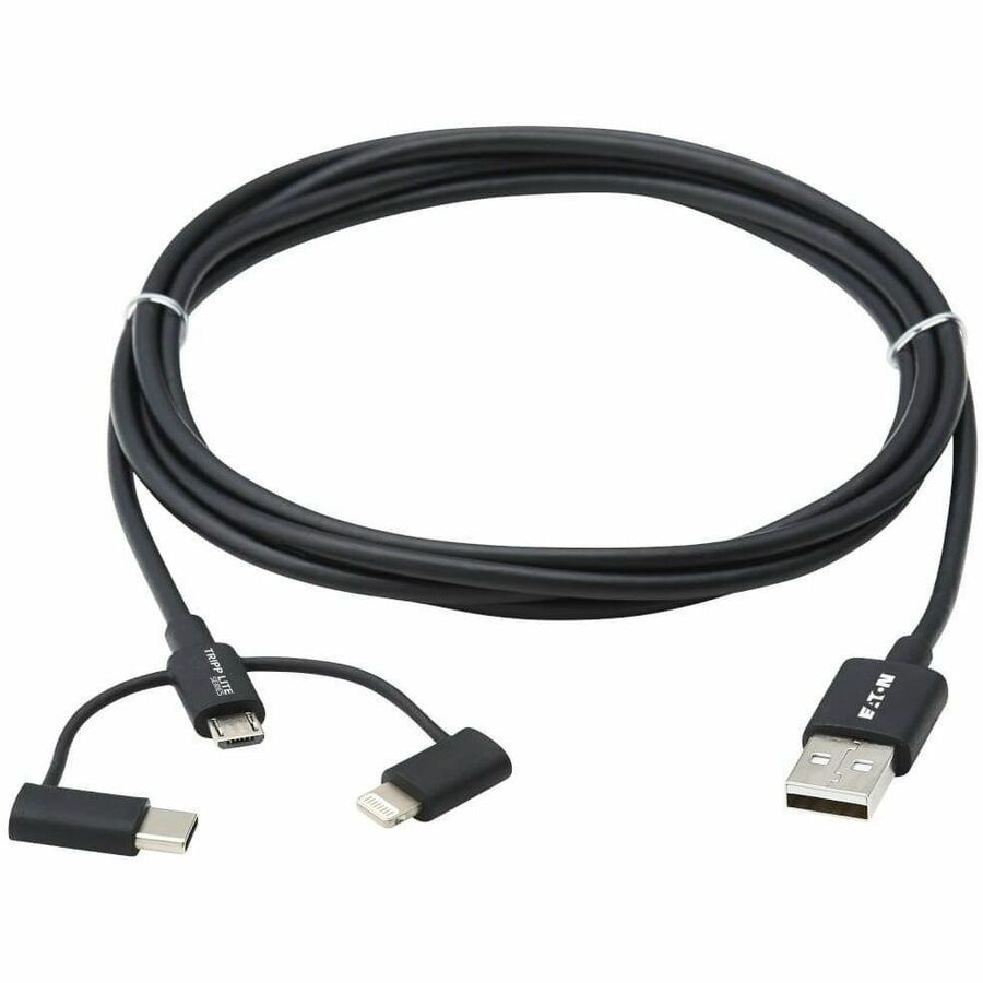 USB-A to Lightning, USB Micro-B and USB-C Sync/Charge Cable, Black, 6 ft.