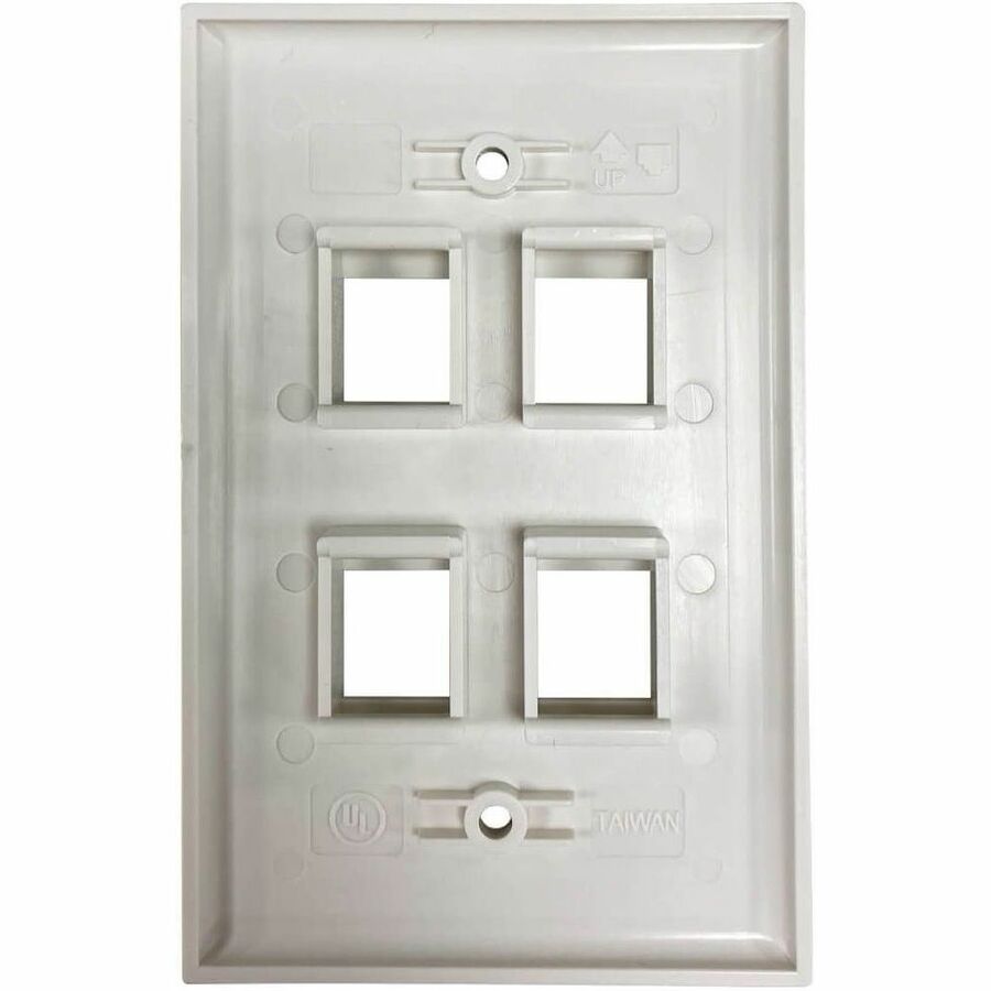 Safe-IT 4-Port Single-Gang Keystone Wall Plate, Antibacterial, Ivory Gloss, TAA