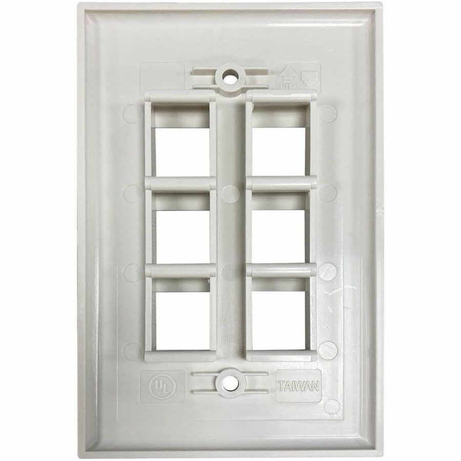 Safe-IT 6-Port Single-Gang Keystone Wall Plate, Antibacterial, Ivory Matte, TAA