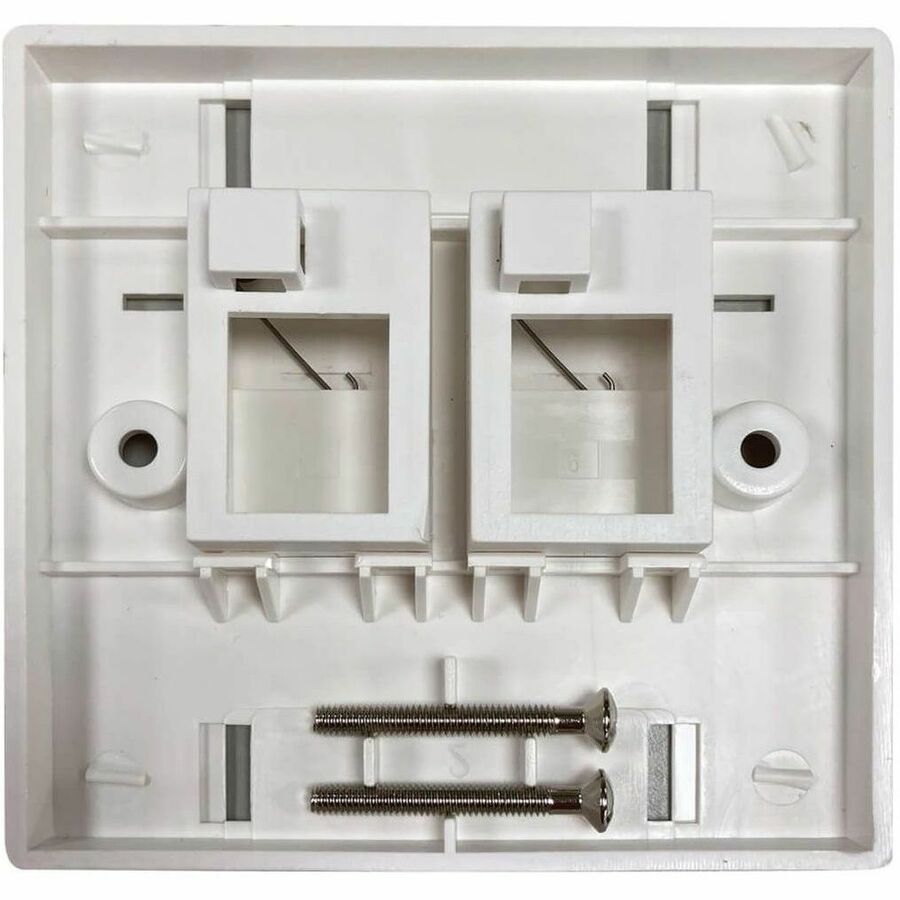 2-Port UK-Style Keystone Wall Plate, Unloaded Shuttered Module, Icon Tabs, White