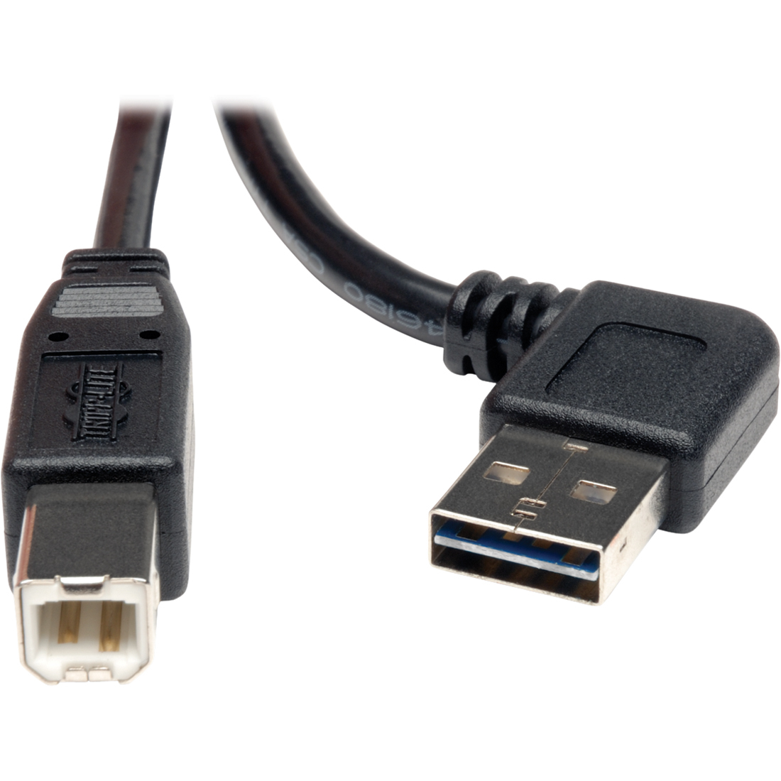 Universal Reversible USB 2.0 Right Angle A-Male to B-Male Device Cable - 3ft