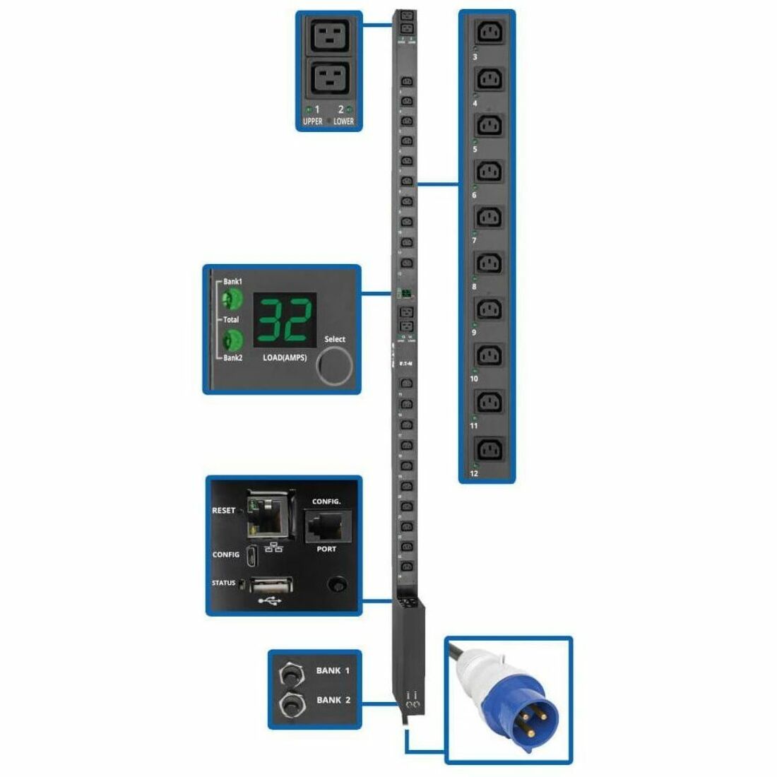 PDUMV32HVNETLX 7.4kW Single-Phase Switched PDU