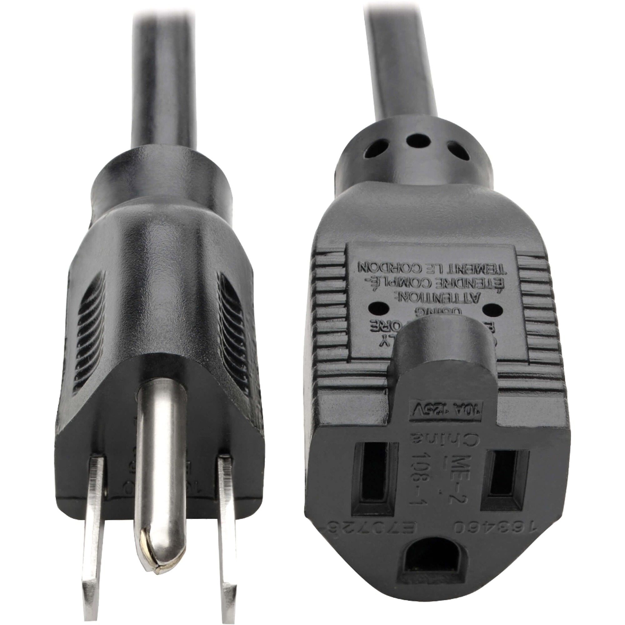 Standard Power Extension Cord, 10A, 18AWG (NEMA 5-15P to NEMA 5-15R), 10-ft