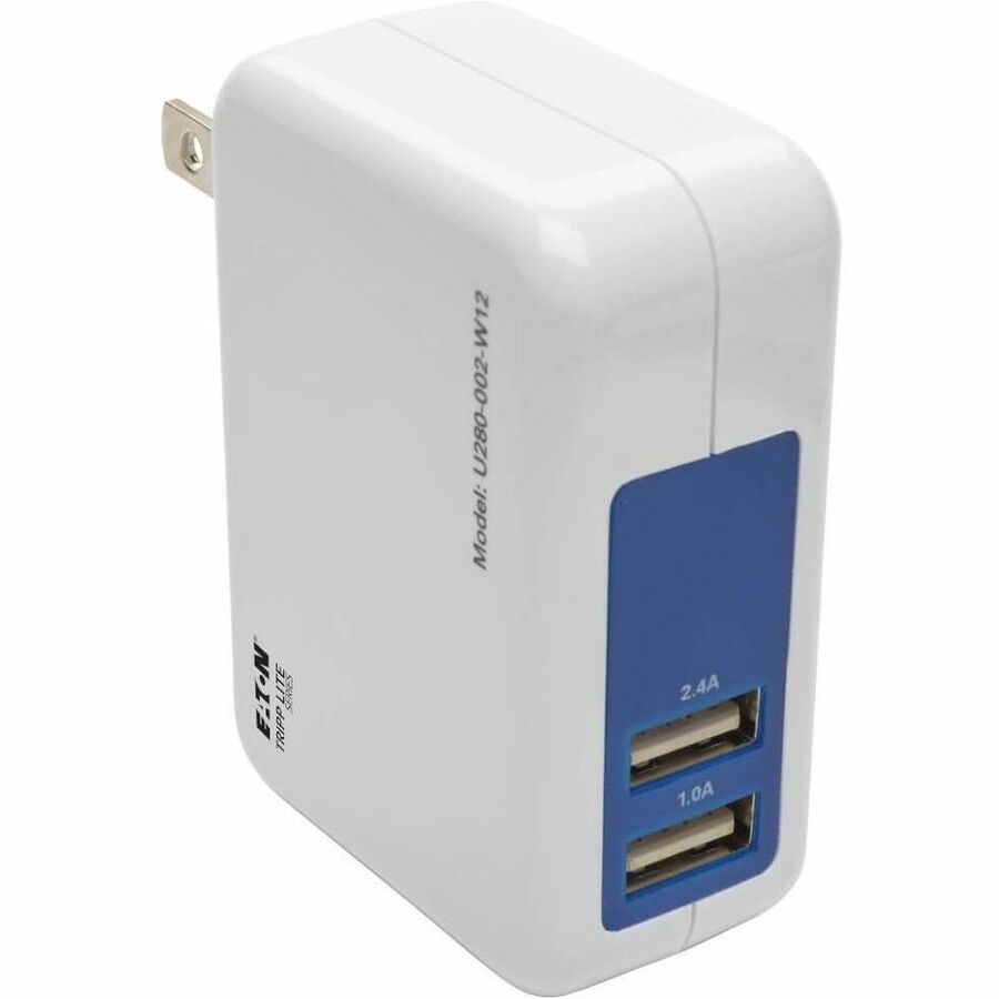 2-Port USB Wall/Travel Charger, 5V, 1.0/2.4A