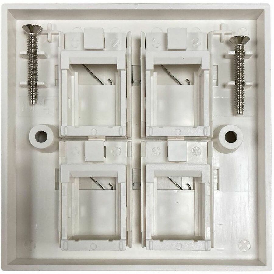 4-Port UK-Style Keystone Wall Plate, Unloaded Shuttered Module, White
