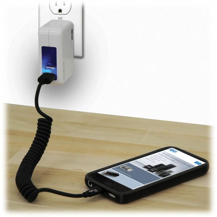 USB Sync/Charge Coiled Cable with Lightning Connector (M/M), Black, 4 ft.